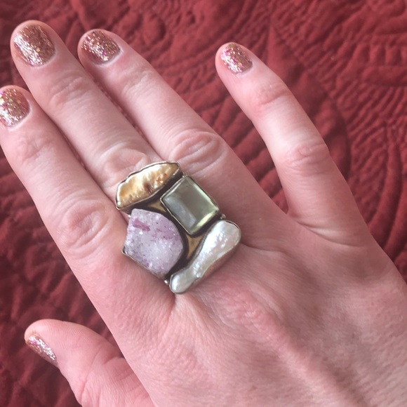 Sterling Silver Druzy Gem Statement Ring SZ9 - Picture 2 of 6